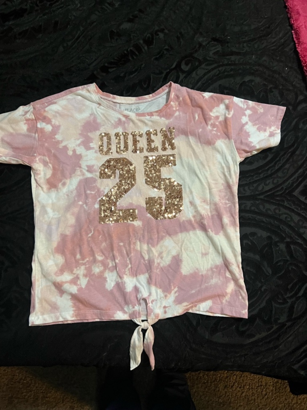 The Children's Place Pink and White Tie-Dye Sequin 'Queen 25' Tee - Picture 5 of 6